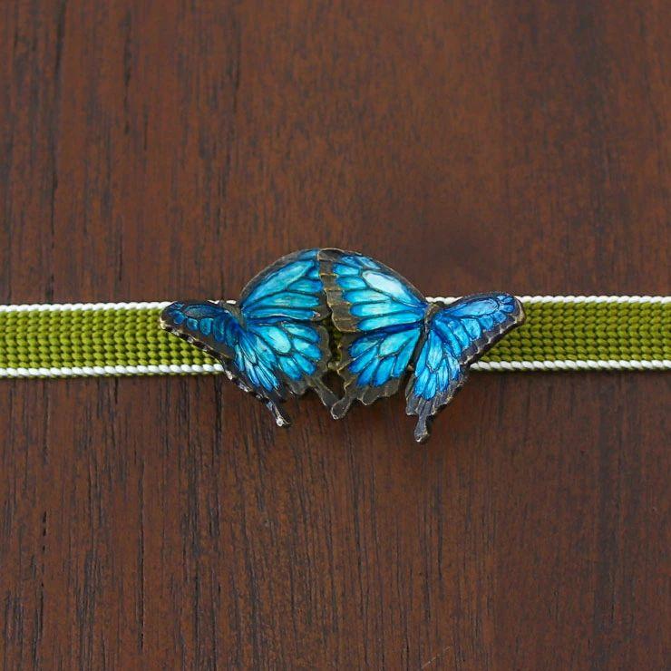 個性派 帯留め 七緒 掲載 オオルリ OD094 蝶 アゲハ 青 ブルー 神秘的