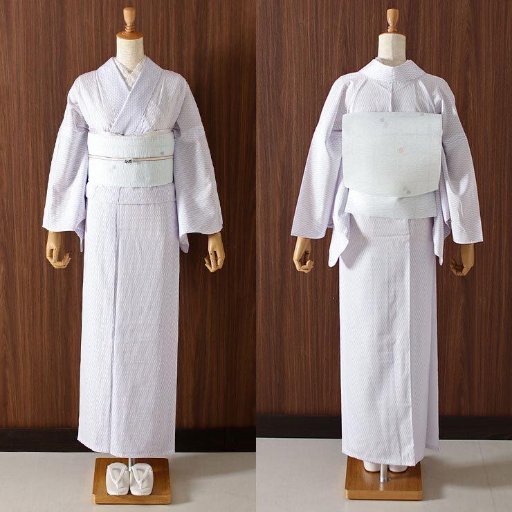 注文割引 夏きもの 洗える 夏着物 絽 江戸小紋 立涌 白藤色 M L 日本製