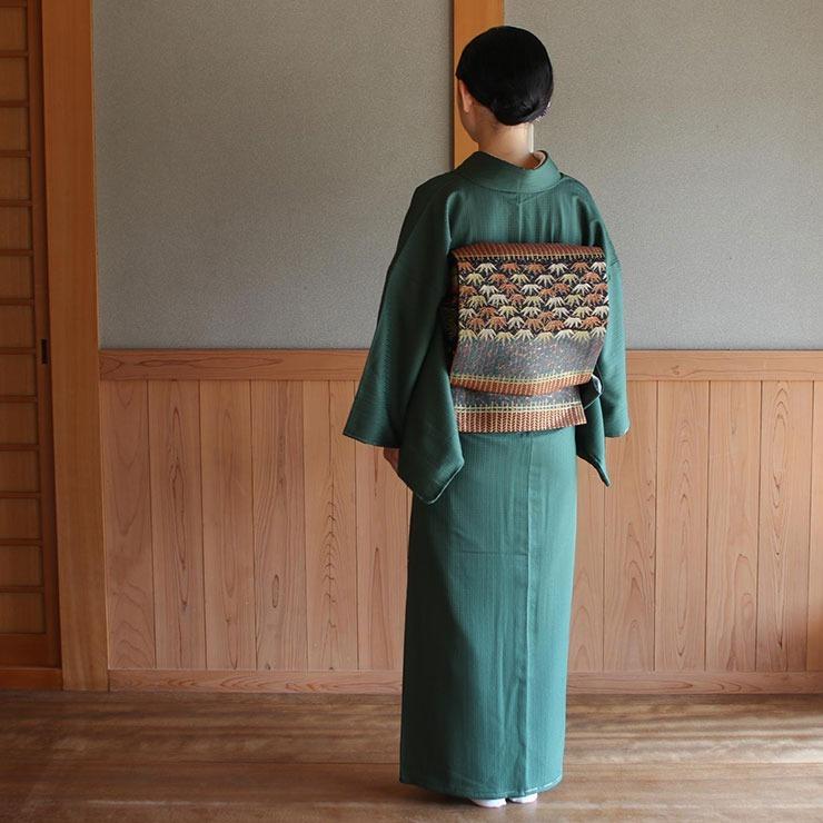 洗える 着物 色無地 単衣 仕立て上がり 日本製 東レ 千歳緑色 S M L