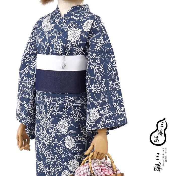 浴衣 三勝染浴衣 仕立て上がり浴衣 注染 花いぶき（紺）綿 赤坂紬 ゆかた 花柄 ネイビー 三勝染め レディース 婦人用 女性用 大人 プレタ  ブランド 古典 :szyk-7150:街着屋・きもの遊び・ - 通販 - Yahoo!ショッピング