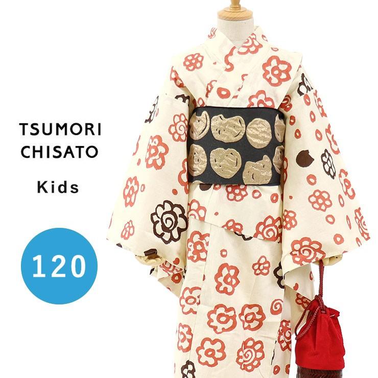 ■ 適応身長110-120cm ■「tsumori chisato(ツモリチサト)」仕立て上がりこども浴衣(染) - 水玉フラワー（シロ 9ty-66） -TSUMORI CHISATO 小花 猫｜machigiya