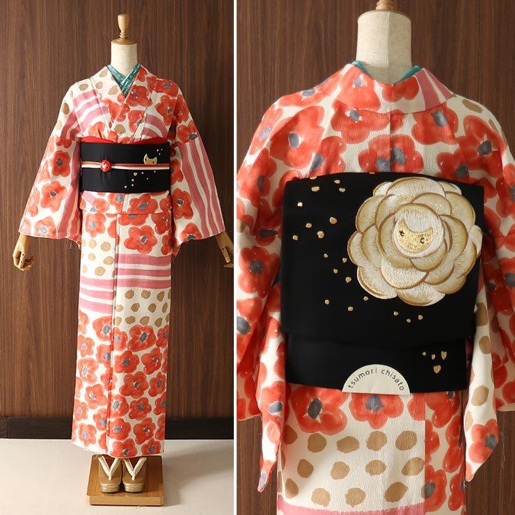 TSUMORI CHISATO ［ 正絹 ］京袋帯 ネコバラ 刺繍 黒（3TKO-5）帯単品 