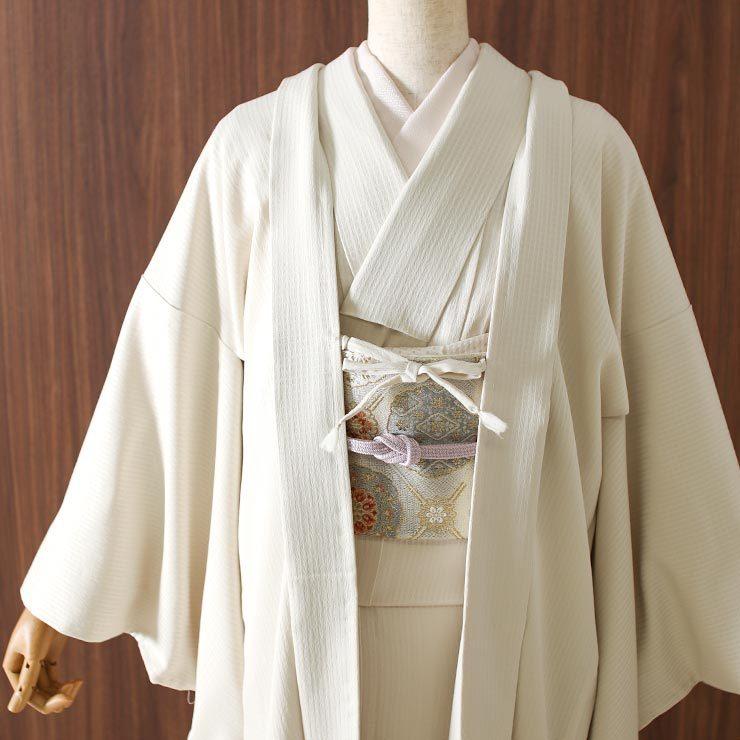 着物 長羽織 長羽織 女性 洗える 色無地 格子地紋 オフシロ 袷 日本製 着物 羽織 長