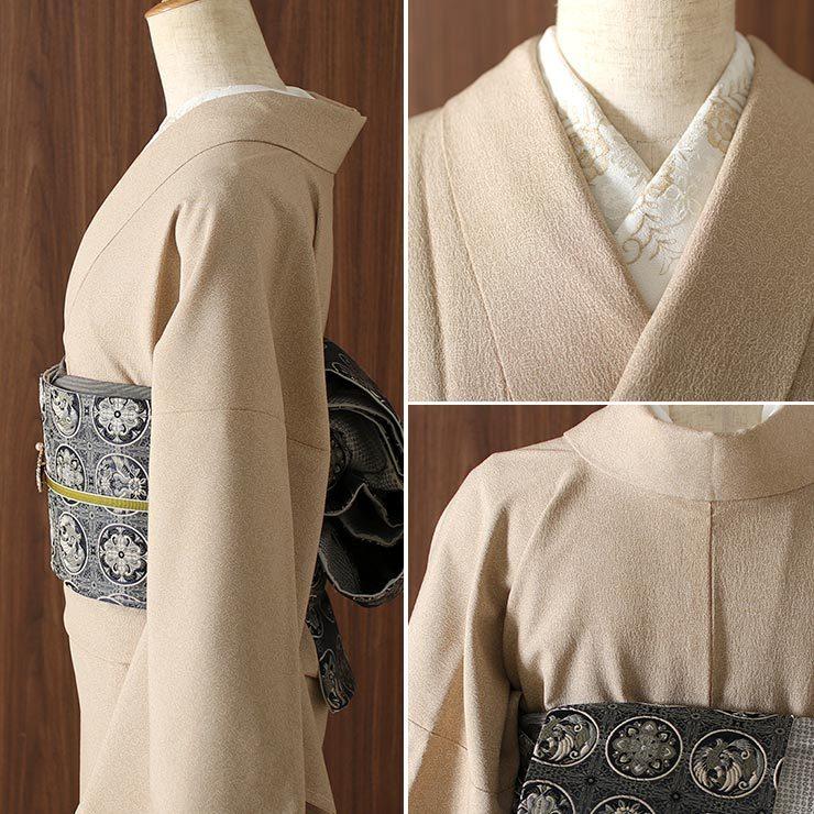 洗える 着物 江戸小紋 単衣 鳳凰唐草 飴茶色 M L サイズ 日本製