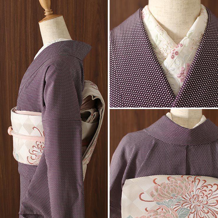 洗える 着物 江戸小紋 単衣 七曜 濃紫 むらさき M L サイズ 日本製 単
