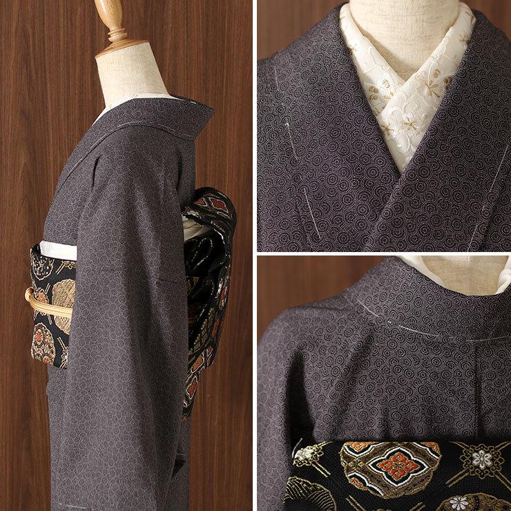 洗える着物 江戸小紋 袷 レディース 縁重ね 黒鳶 M L サイズ 日本製 街