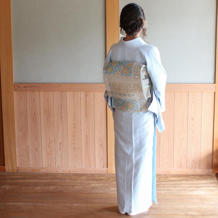 洗える着物 色無地 袷 仕立て上がり 日本製 東レ そら色 S M L サイズ