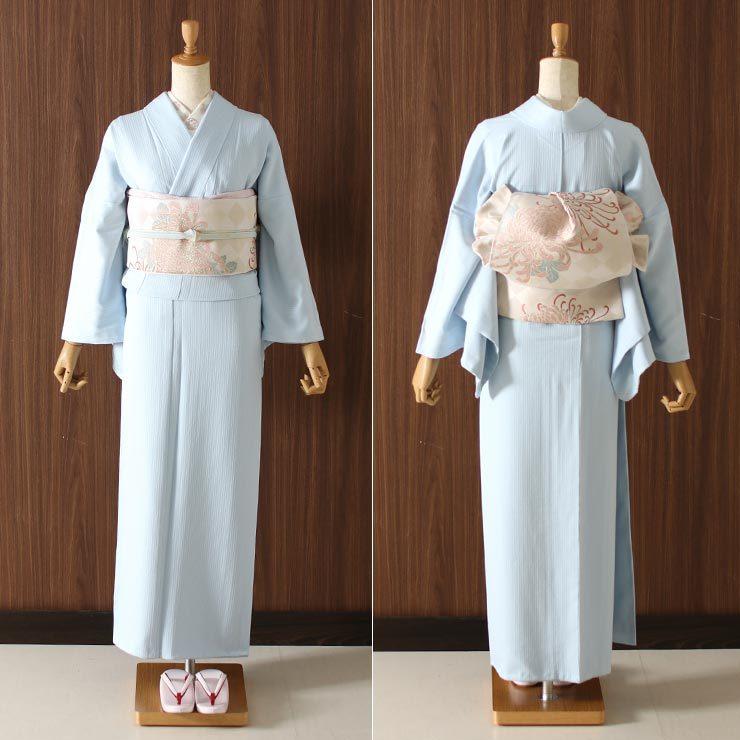 洗える着物 色無地 袷 仕立て上がり 日本製 東レ そら色 S M L サイズ