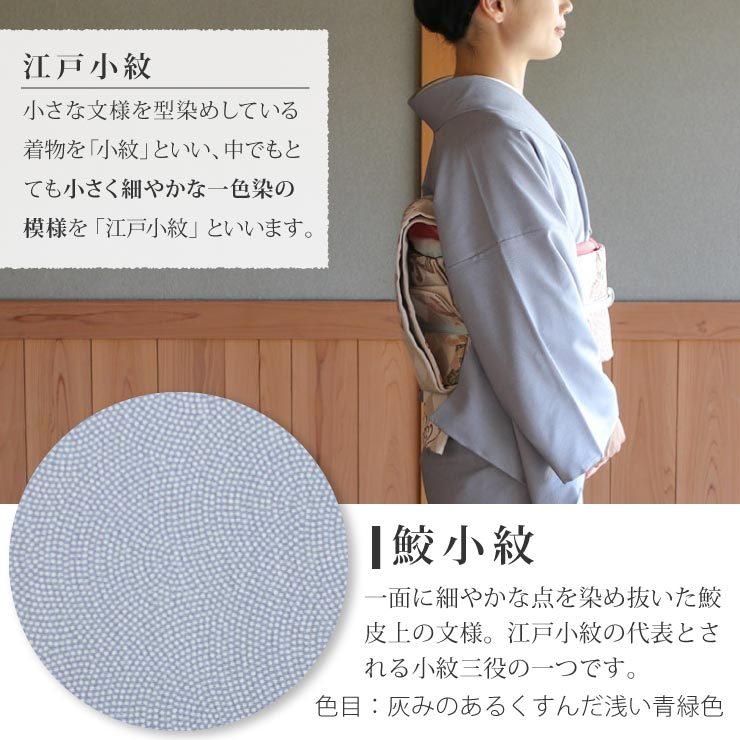 TORAY 洗える着物 街着屋 江戸小紋 単衣 鮫小紋 錆浅葱 M L TORAY 洗える着物 街着屋 江戸小紋 単衣 鮫小紋 錆浅葱 M L