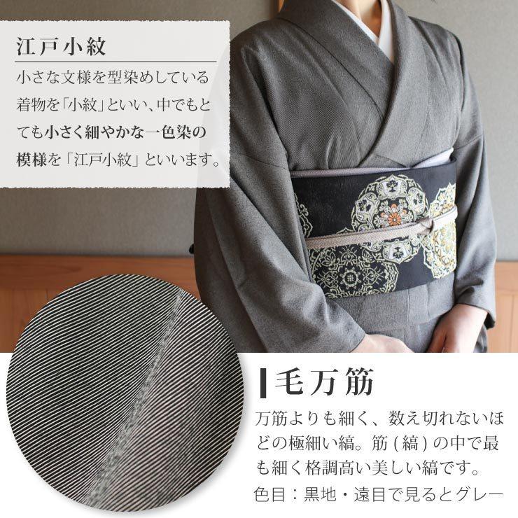 TORAY 洗える 着物 江戸小紋 袷 毛万筋 鉄黒色 M L サイズ 日本 TORAY 洗える 着物 江戸小紋 袷 毛万筋 鉄黒色 M L サイズ 日本