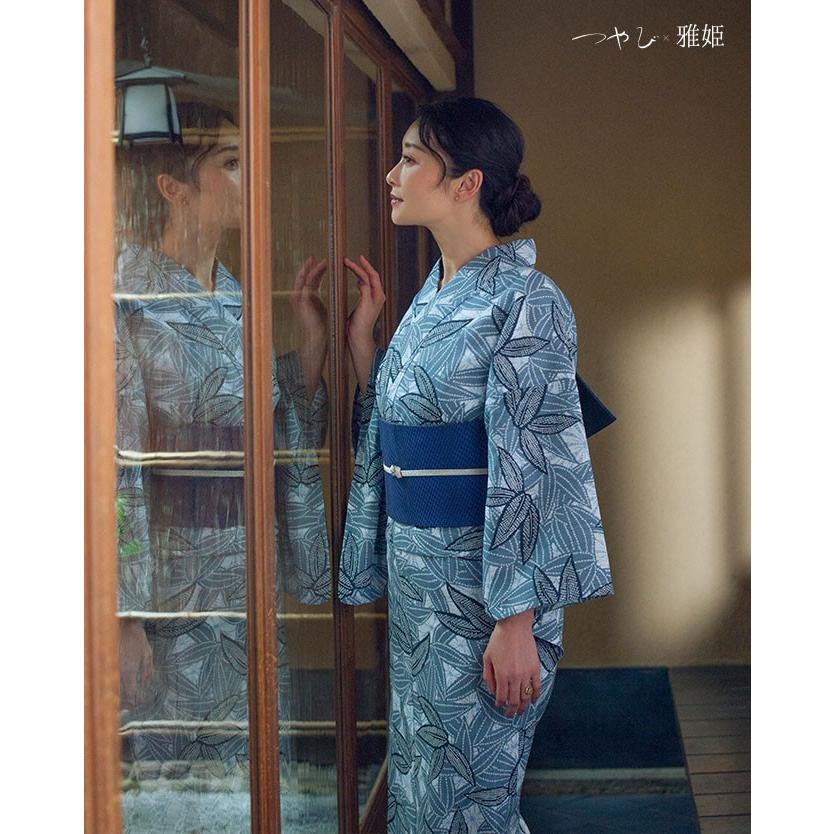 つやび×雅姫 綿麻浴衣 笹の葉（グレー）レディース 婦人用 お