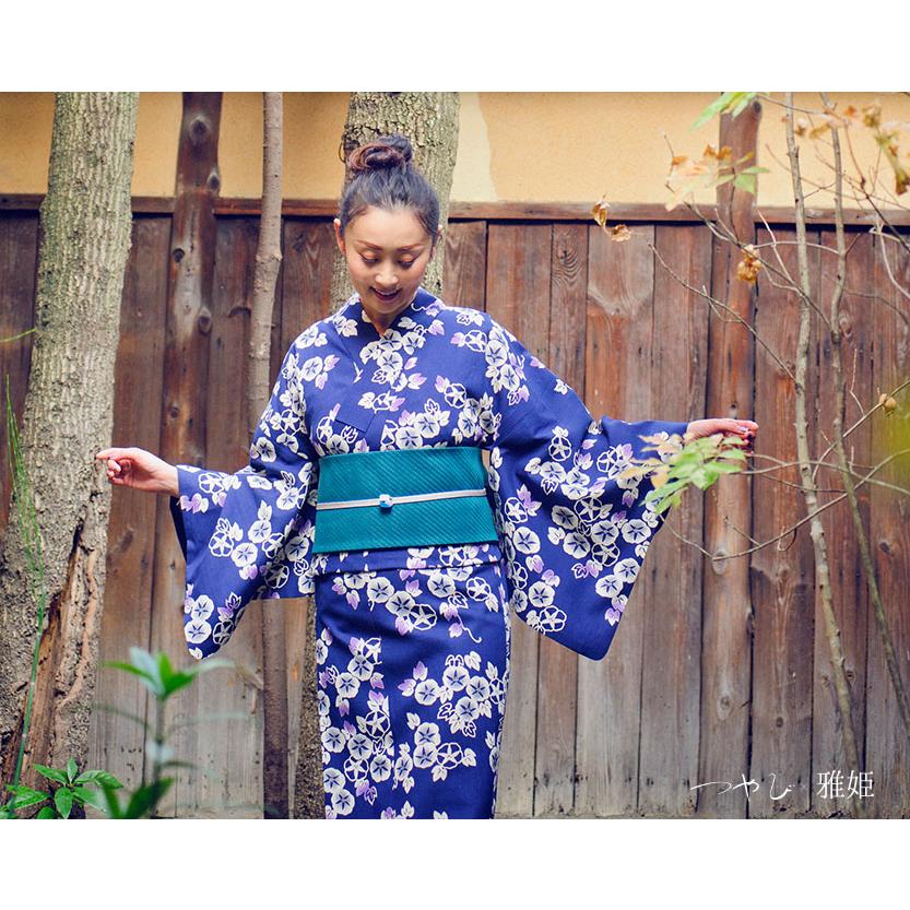 つやび×雅姫 綿麻浴衣 朝顔（コン）レディース 婦人用 お仕立て上がり