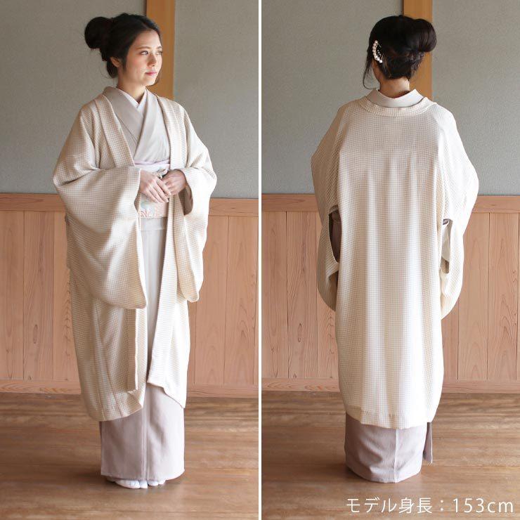 新品 未使用 レース 長羽織 ホワイトクリーム レース 長羽織 日本製 ちどり格子 薄羽織 (クリーム×白) 千鳥 塵除け