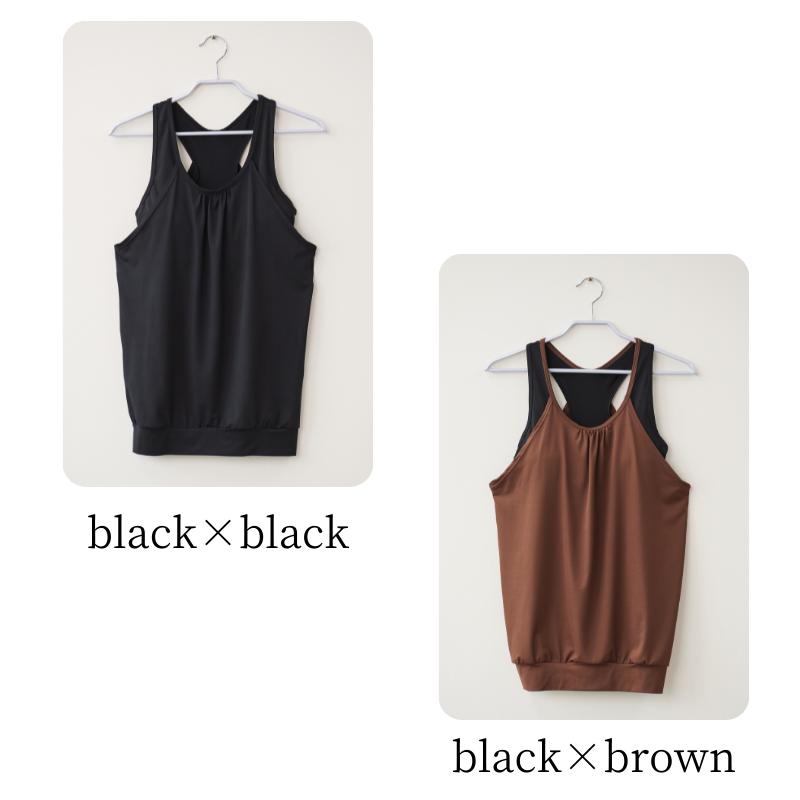 ヨガウェア トップス カップ付 タンクトップ ホットヨガ ロング丈 丈長