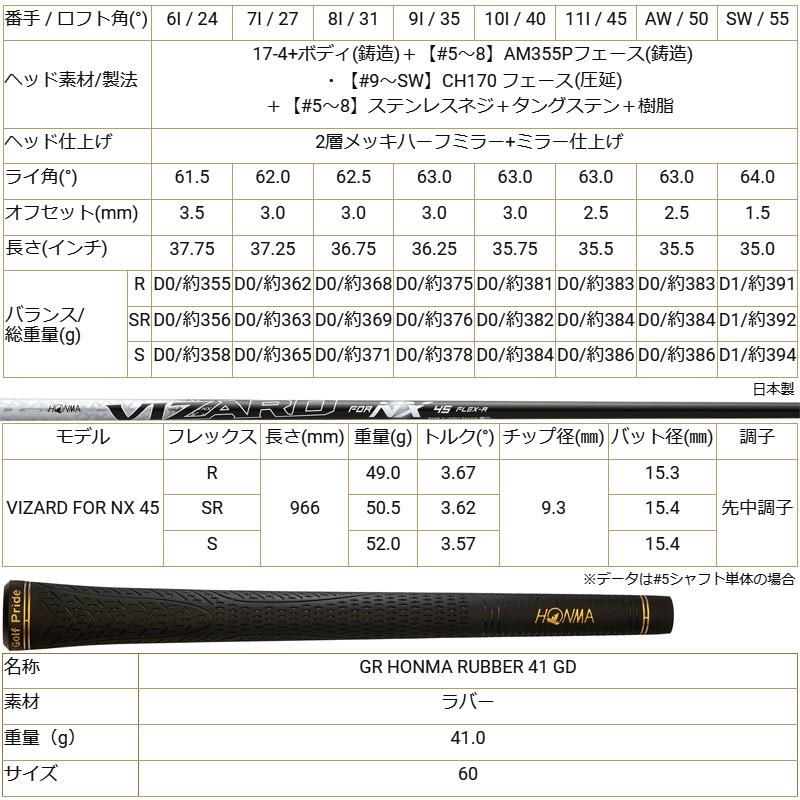 本間 ゴルフ ホンマ ベレス NX アイアン 8本セット ＃6,7,8,9,10,11,Aw