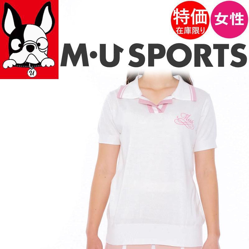M・U SPORTS 当店在庫商品 半袖 ニットポロシャツ 白 レディースウェア 