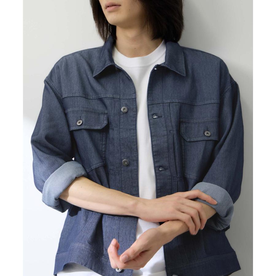 NAVY デニムジャケット メンズ レディース アウター Gジャン 綿混 冷感