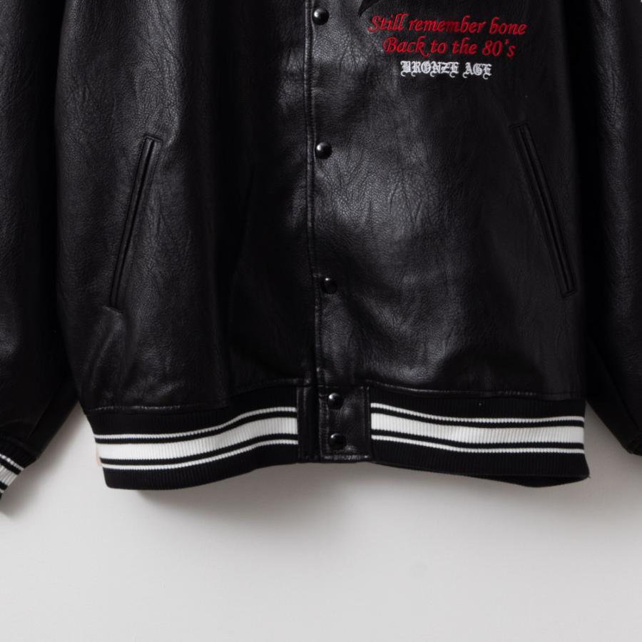 古着 アメカジ スタジャン レザー切替 本革 両面刺繍 リブライン 黒 M
