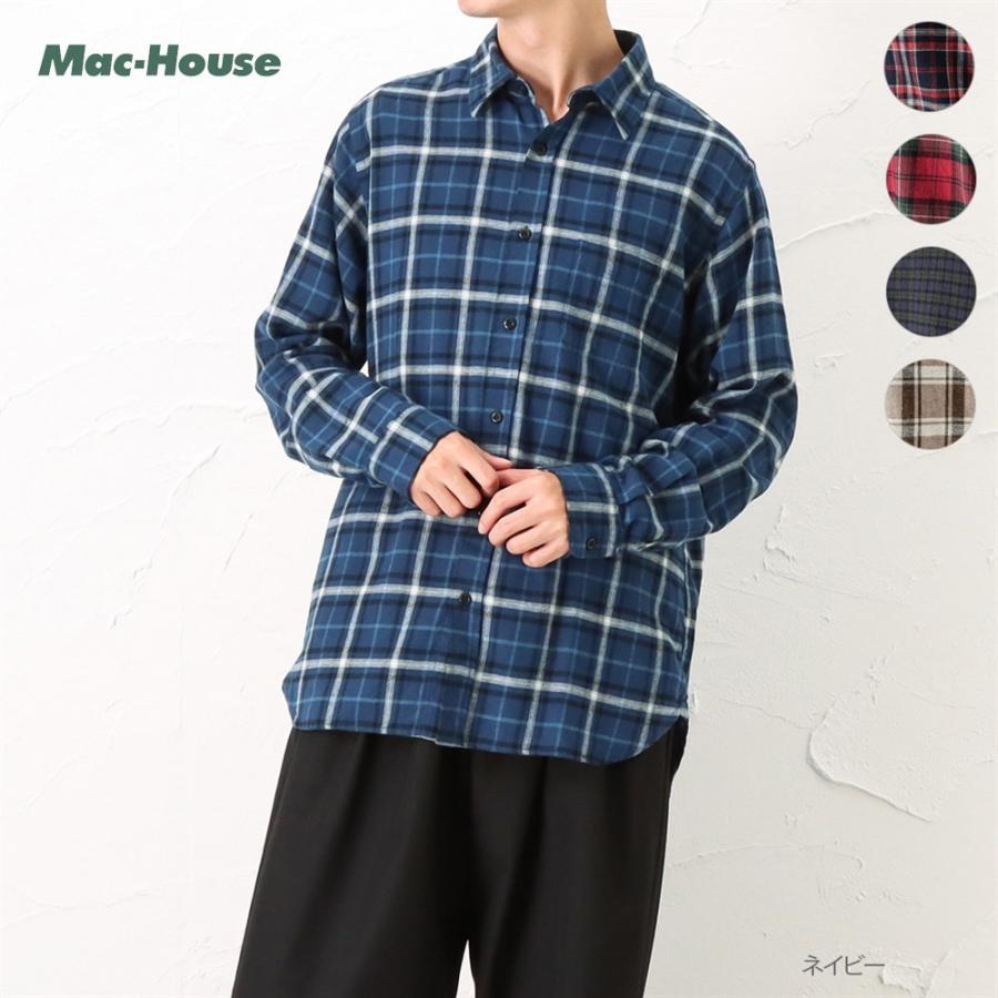 NAVY 長袖シャツ メンズ 綿100％ ネルシャツ チェック サスティナブル