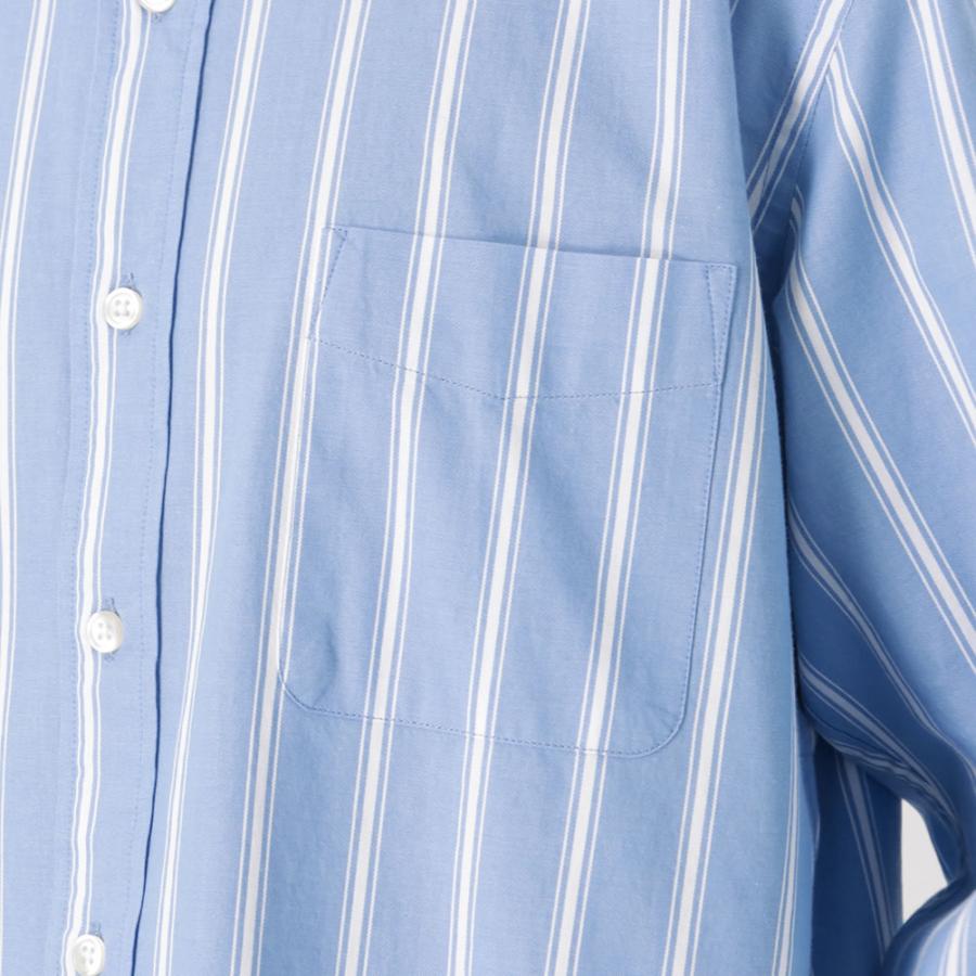 NAVY シャツ 長袖 綿100% メンズ ストライプ レギュラーカラー ツイル