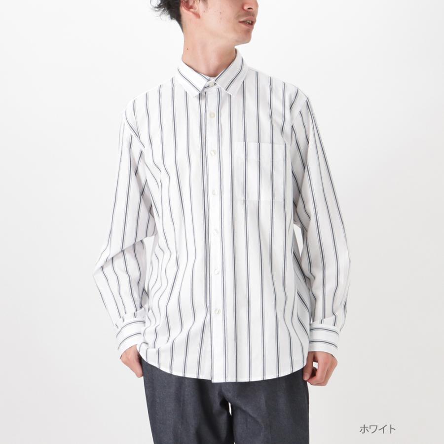 NAVY シャツ 長袖 綿100% メンズ ストライプ レギュラーカラー ツイル