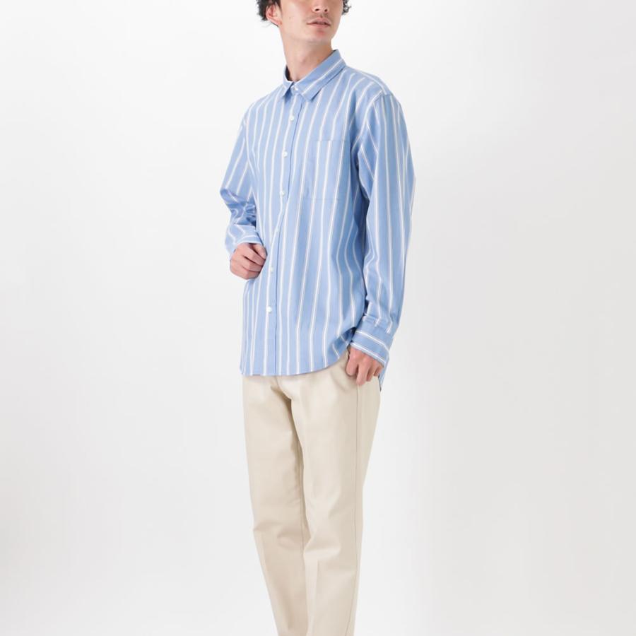 NAVY シャツ 長袖 綿100% メンズ ストライプ レギュラーカラー ツイル