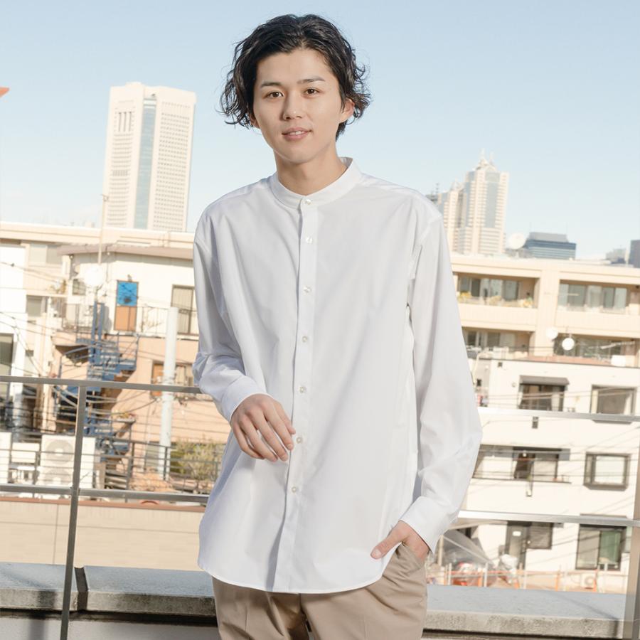 長袖シャツ メンズ ストレッチ 速乾 軽量 スタンドカラー バンドカラー 裏前立て 無地 ポケット ラウンド裾 トップス Mac House マックハウス 通販 Paypayモール
