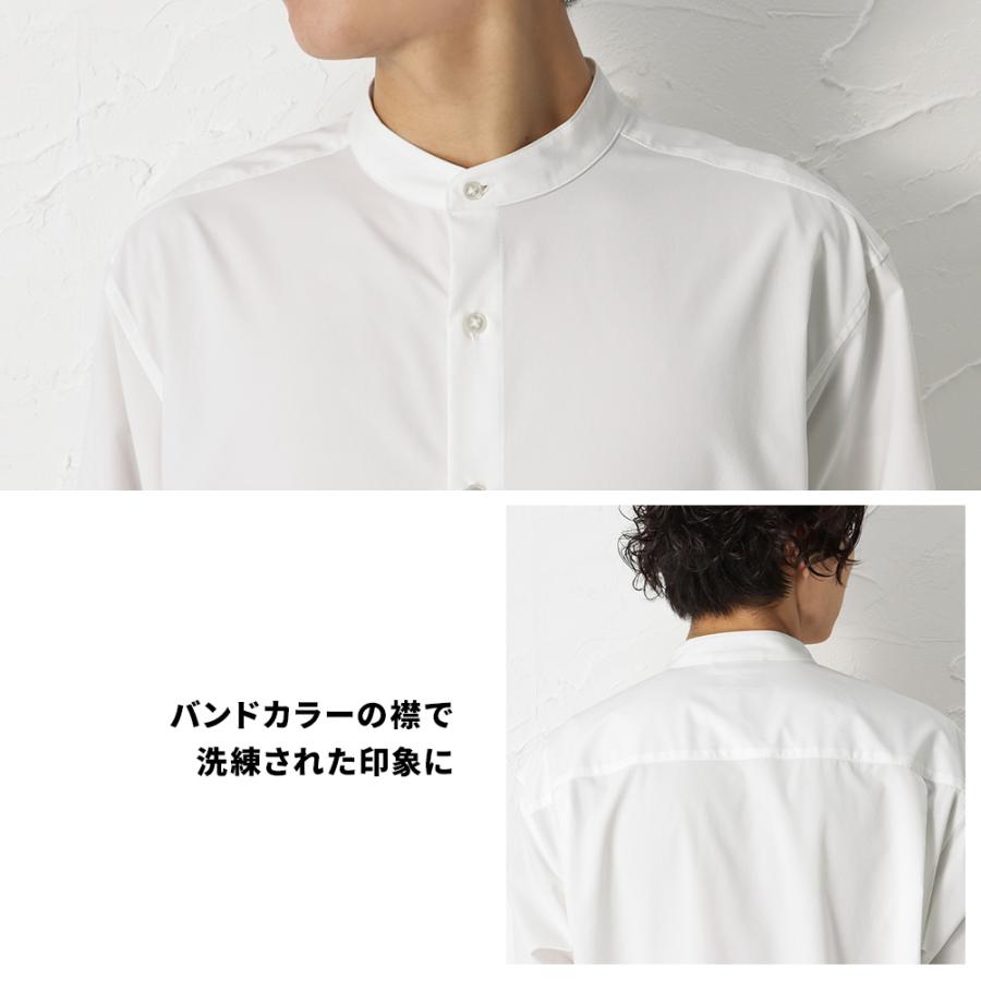 NAVY 長袖シャツ メンズ ストレッチ 速乾 軽量 スタンドカラー バンド