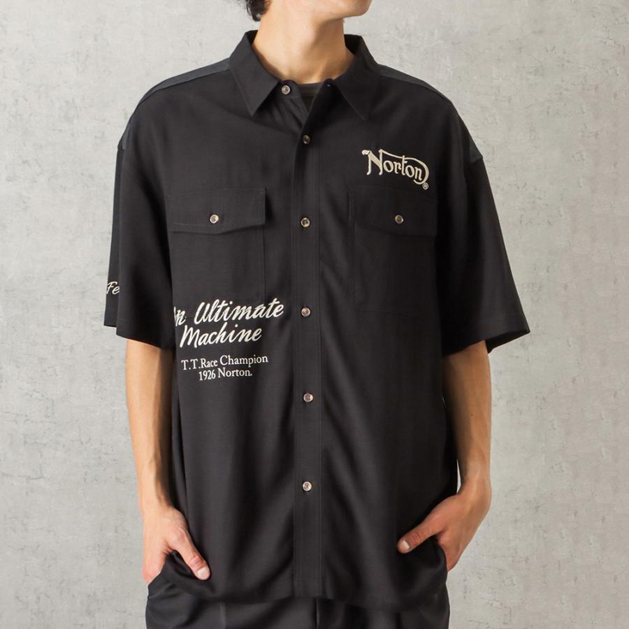 Norton ブラック 半袖シャツ　LARGE NO.192N1504A ノートン（NORTON） 半袖シャツ 5分袖 メンズ シワ防止 胸ポケット
