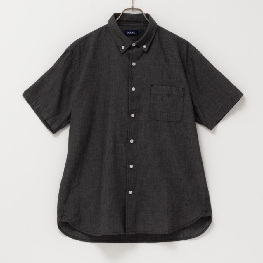 NAVY シャツ メンズ 半袖 無地 リネン混 NAVY SARARI ショートスリーブ