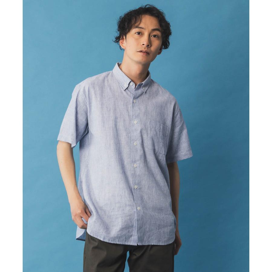 ネイビー 刺繍付き ショートスリーブシャツ SHIPS｜<洗濯機可能>オックス 刺繍 ショート スリーブ シャツ