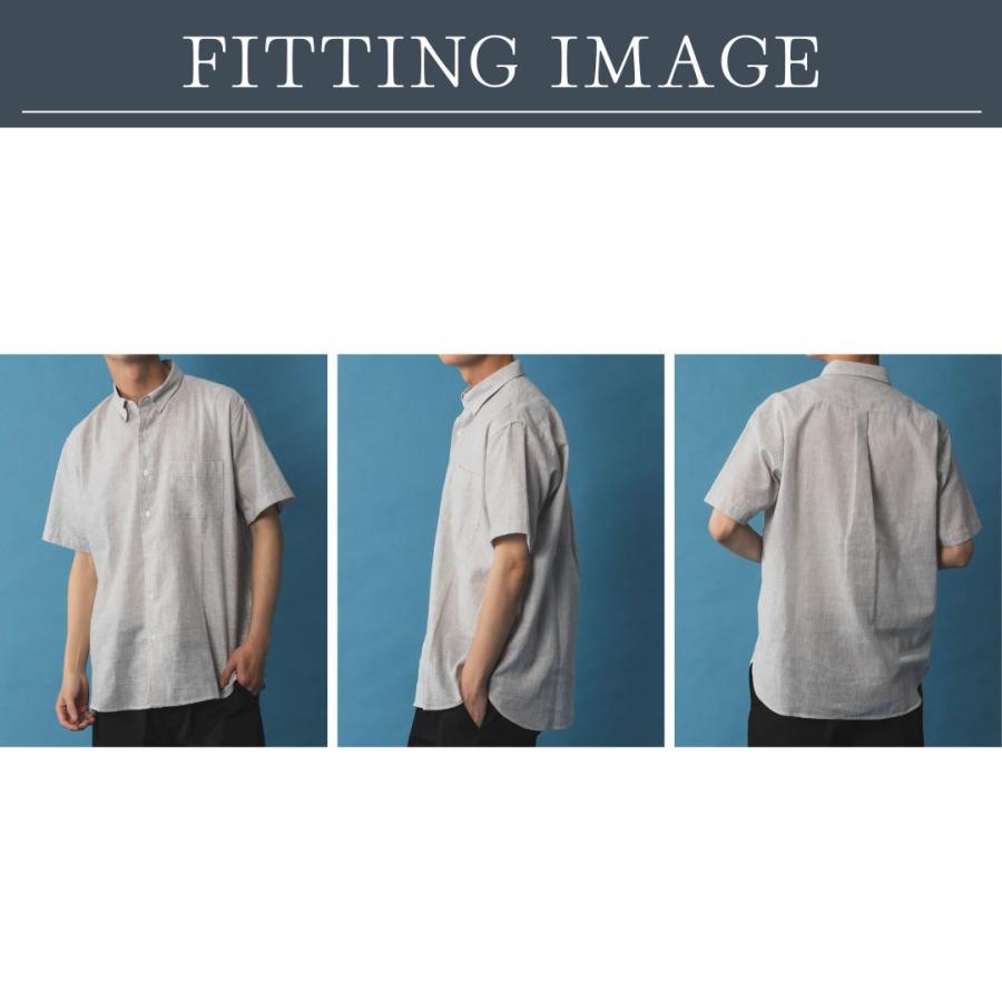 ネイビー 刺繍付き ショートスリーブシャツ NAVY シャツ メンズ 半袖 無地 リネン混 NAVY SARARI ショートスリーブ