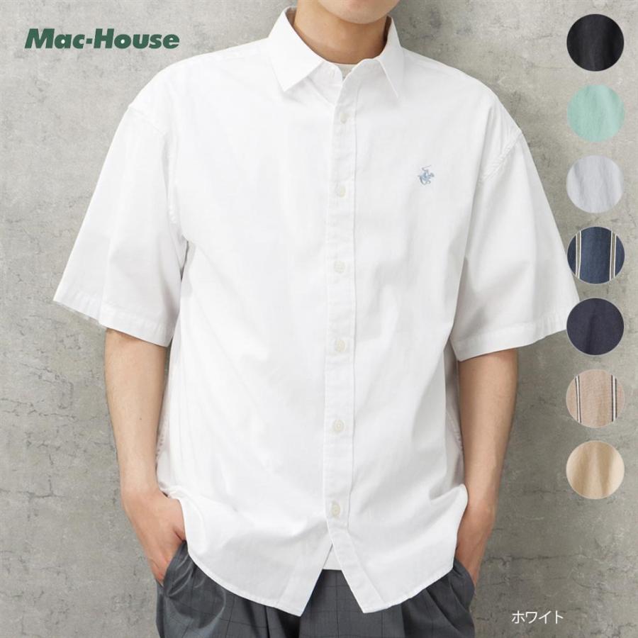 半袖シャツ 綿100% メンズ コットン レギュラーカラー 刺繍 ワン