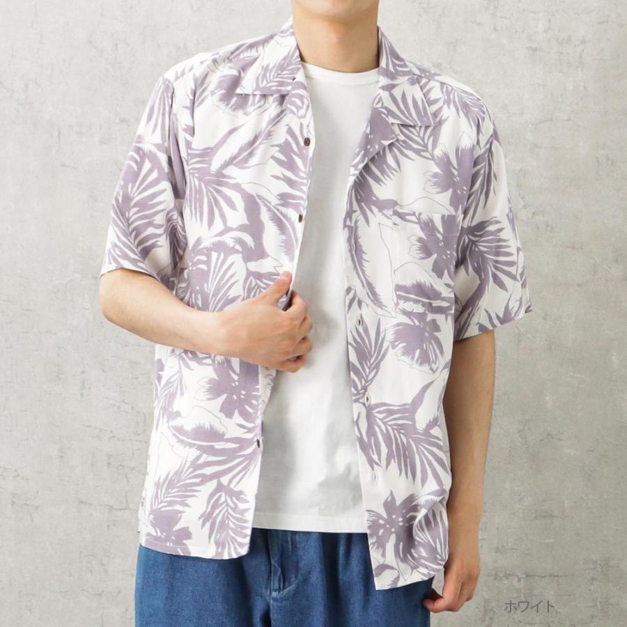 NAVY 半袖シャツ メンズ レーヨン 胸ポケット ドロップショルダー 総柄