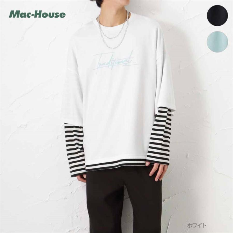 長袖Tシャツ アクセサリー付き メンズ ポンチ素材 フェイクレイヤード