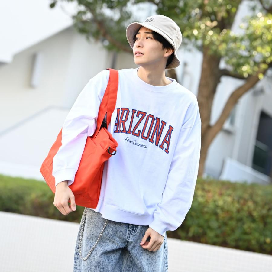 長袖Tシャツ メンズ 綿100% 袖口リブ 布帛刺繍 カレッジロゴ アーチ 