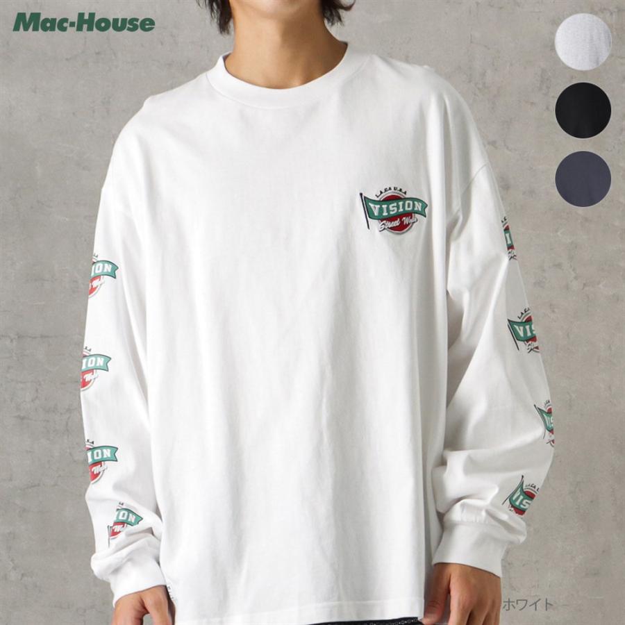 VISION STREET WEAR 長袖Tシャツ メンズ ロゴ刺繍 袖プリント VISION STREET WEAR 長袖Tシャツ メンズ ロゴ刺繍 袖プリント