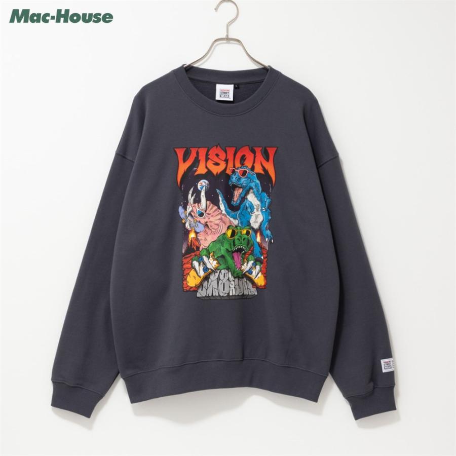 VISION STREET WEAR 裏毛 トレーナー メンズ 恐竜 プルオーバー