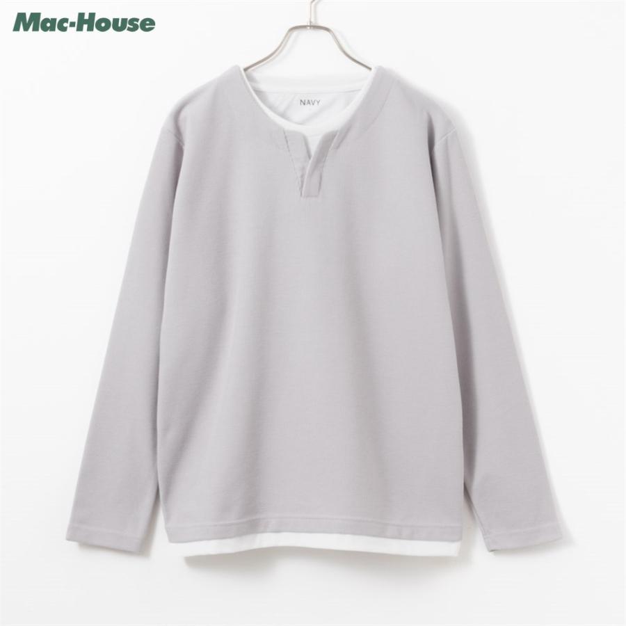 NAVY Tシャツ メンズ 長袖 フェイクレイヤード 無地 ロンT キーネック