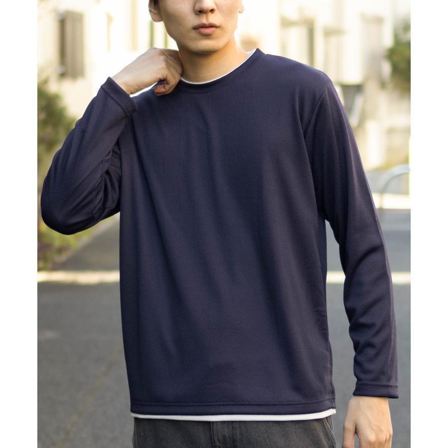NAVY Tシャツ メンズ 長袖 ロンT フェイクレイヤード ストライプ