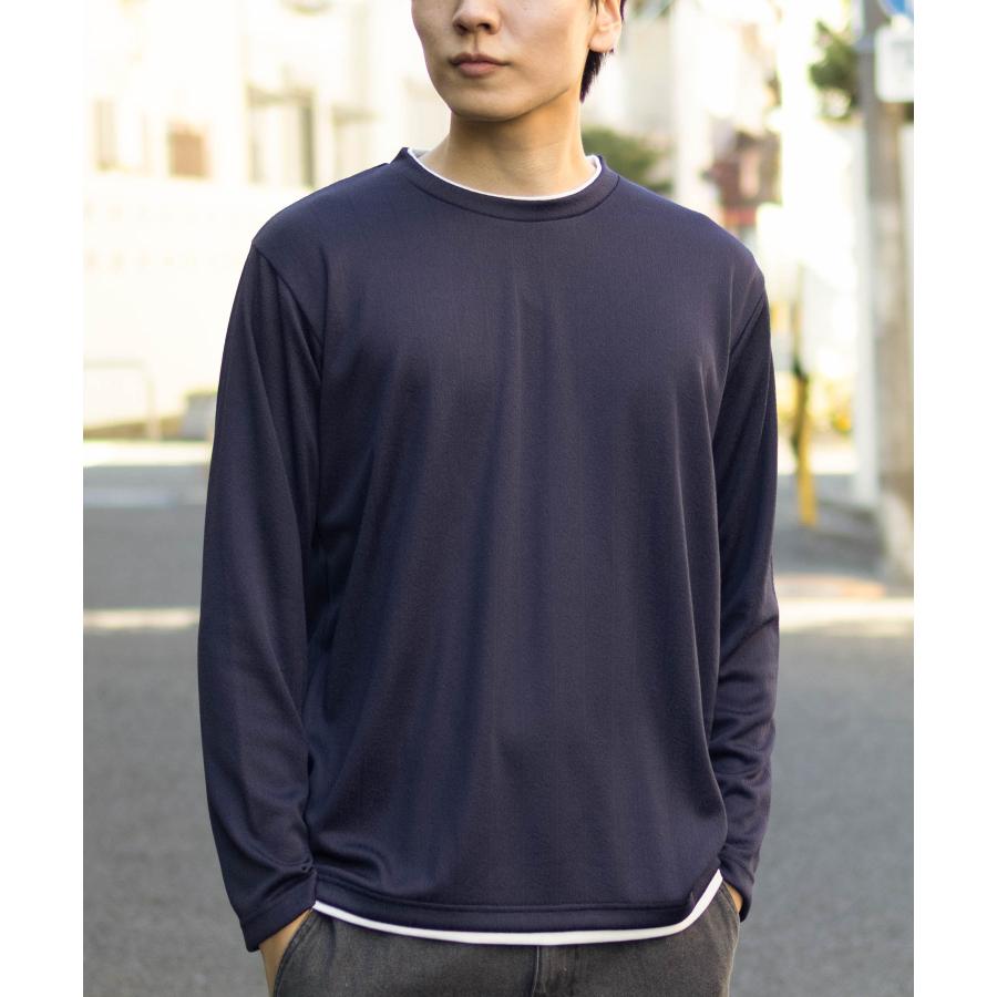 NAVY Tシャツ メンズ 長袖 ロンT フェイクレイヤード ストライプ