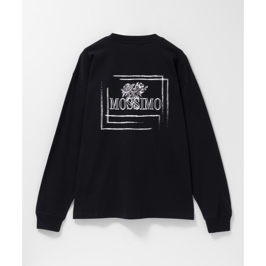 もりもです。刺繍入り黒長袖シャツ mossimo（モッシモ） Tシャツ メンズ 長袖 綿100％ コットン 花柄 ロゴ