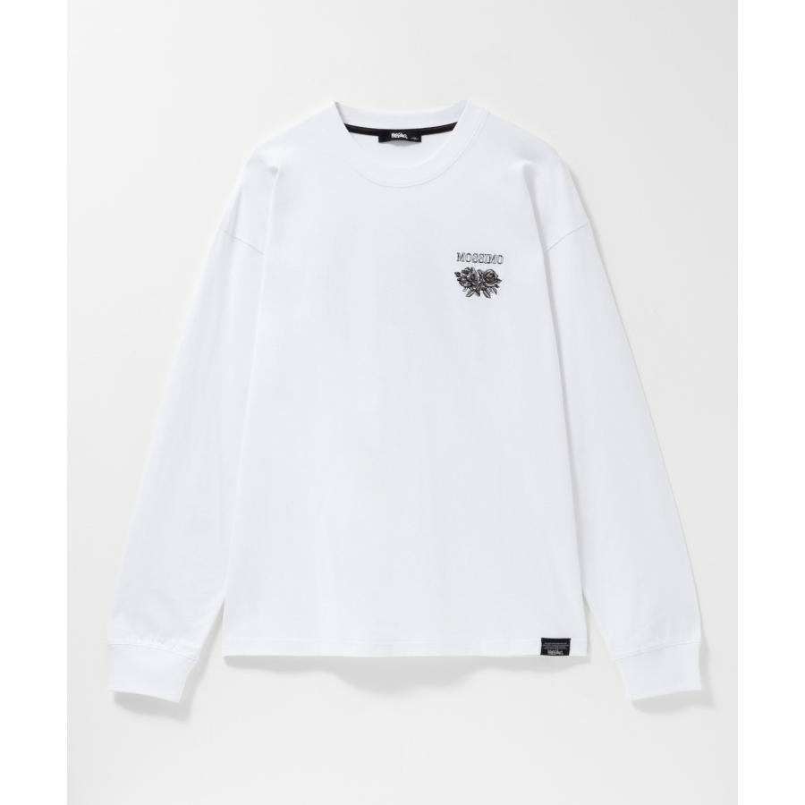 ommo ホワイト 長袖シャツ ロゴ刺繍 mossimo（モッシモ） Tシャツ メンズ 長袖 綿100％ コットン 花柄 ロゴ