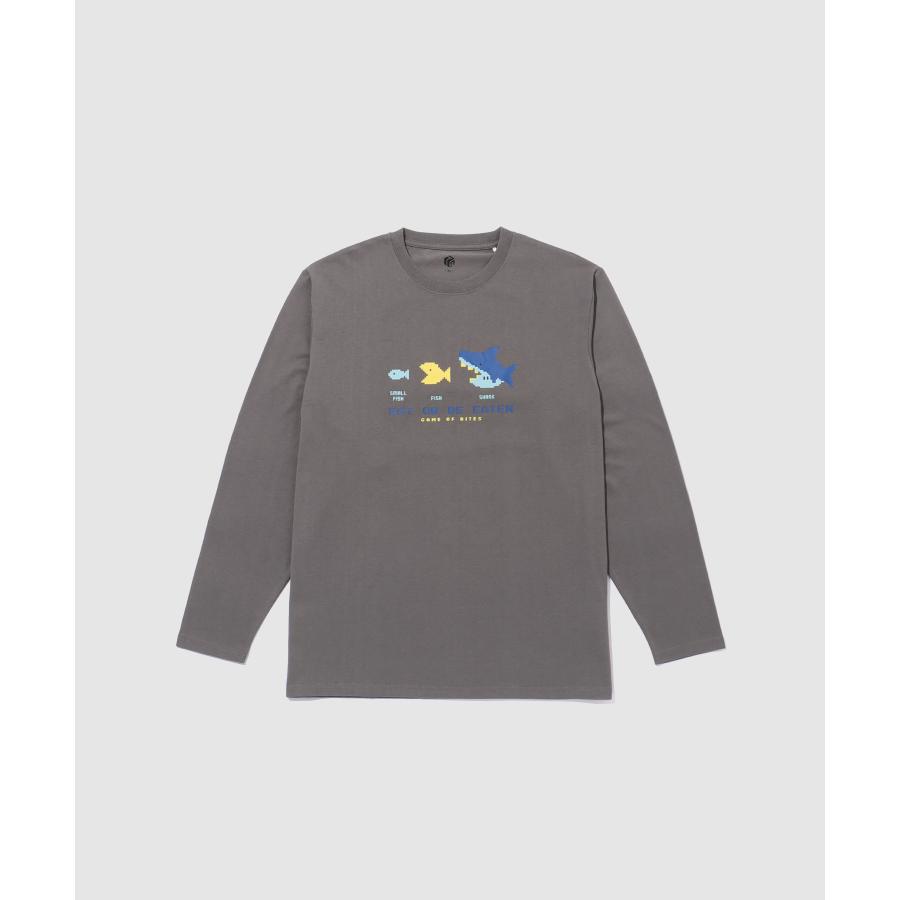Tシャツ メンズ 長袖 ロンT 綿混 ドット絵 ロゴ プリント クルーネック