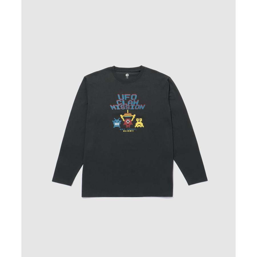 Tシャツ メンズ 長袖 ロンT 綿混 ドット絵 ロゴ プリント クルーネック
