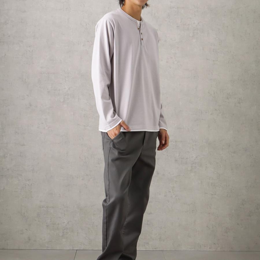 長袖Tシャツ メンズ 吸水速乾 Yネック ヘンリーネック フェイク