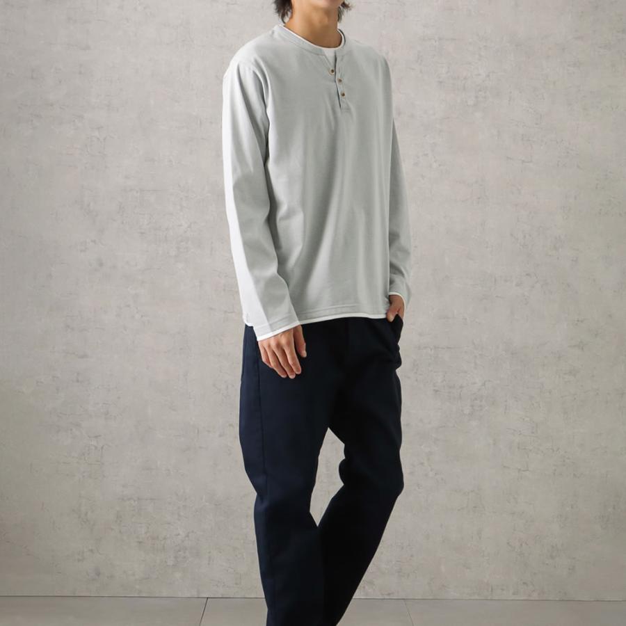 長袖Tシャツ メンズ 吸水速乾 Yネック ヘンリーネック フェイク