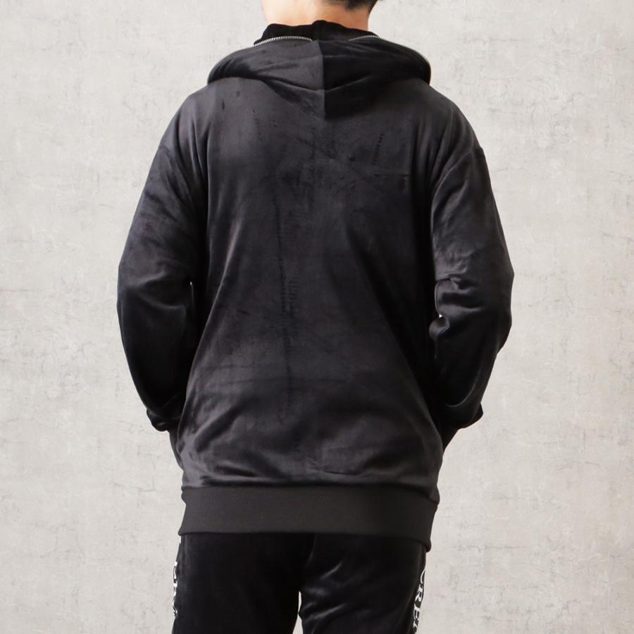 パーカー メンズ ベロア フルジップ ジップアップ 袖口リブ 光沢感  