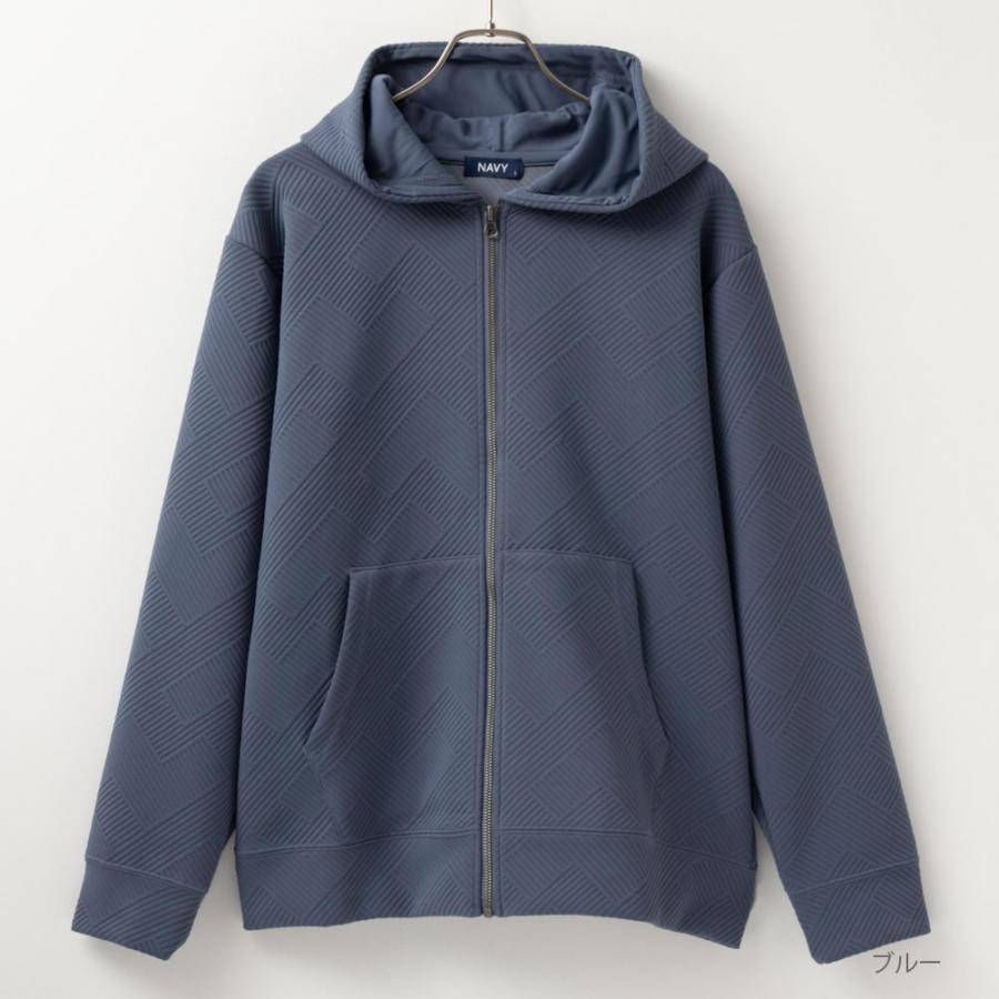 NAVY パーカー メンズ キルト素材 ジップアップ スウェット アウター