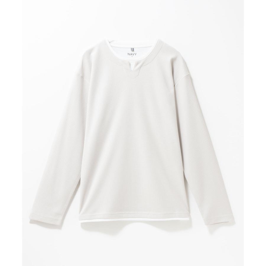 NAVY Tシャツ メンズ 長袖 ロンT フェイクレイヤード 無地 クルー